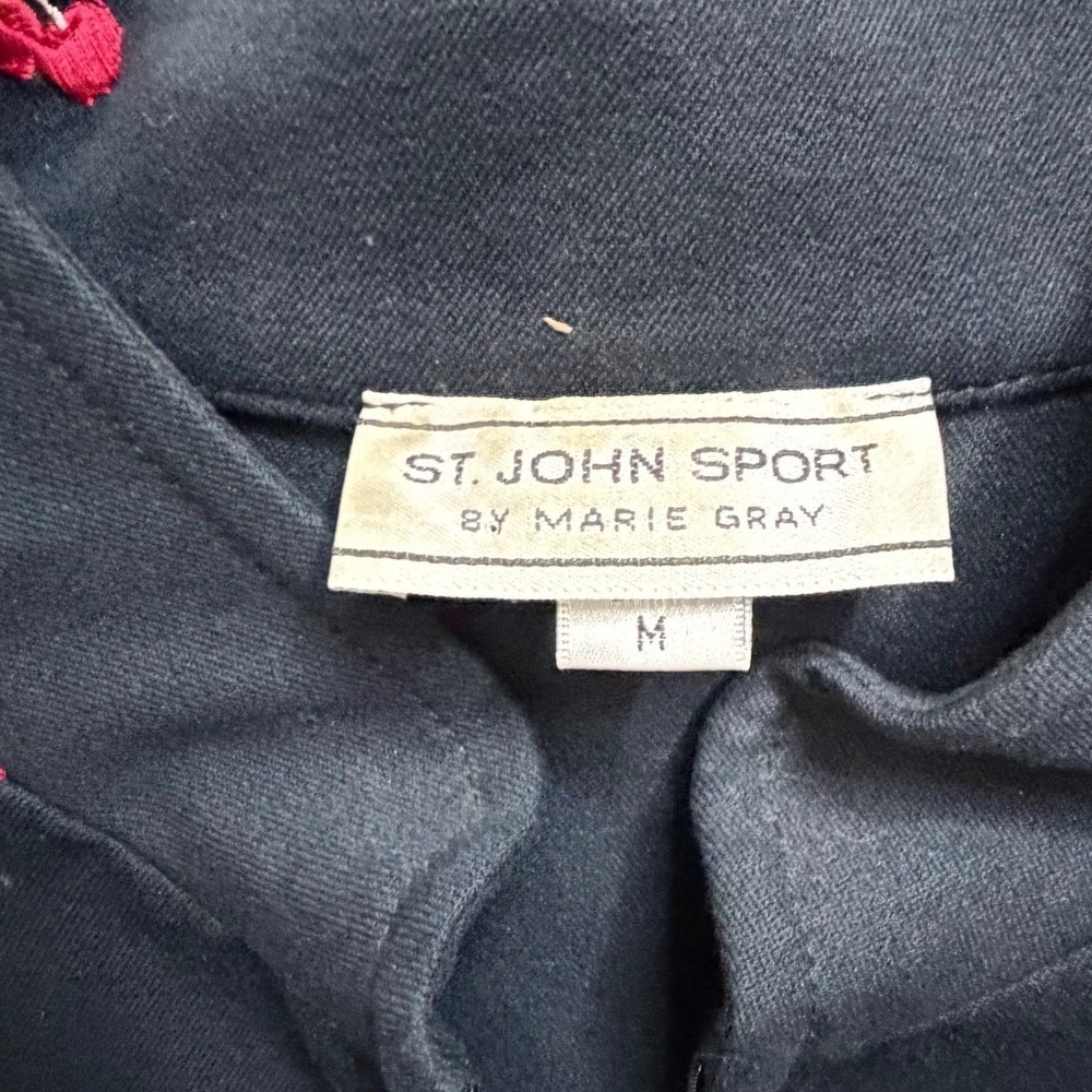 St John Sport Marie Gray Navy Blue Embroidered Cherry Zip Up Jacket Size M - Picture 3 of 10